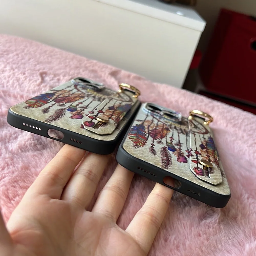 For iPhone 15 pro max,14 plus,14 pro max phone case with wrist strap kickstand